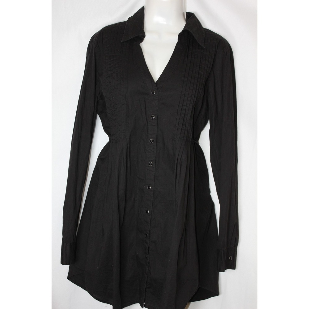 Stetson Black Shirt Dress Western Rodeo Pintuck Button Front Fit Flare SZ Large - Picture 6 of 11